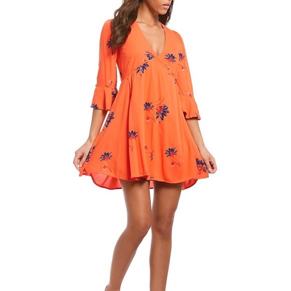 Free People Dresses & Skirts - FREE PEOPLE TIME ON MY SIDE ORANGE FLORAL MINI DRESS SIZE SMALL